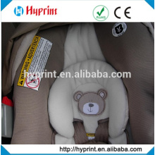 Custom heat transfer warning labels on car seat